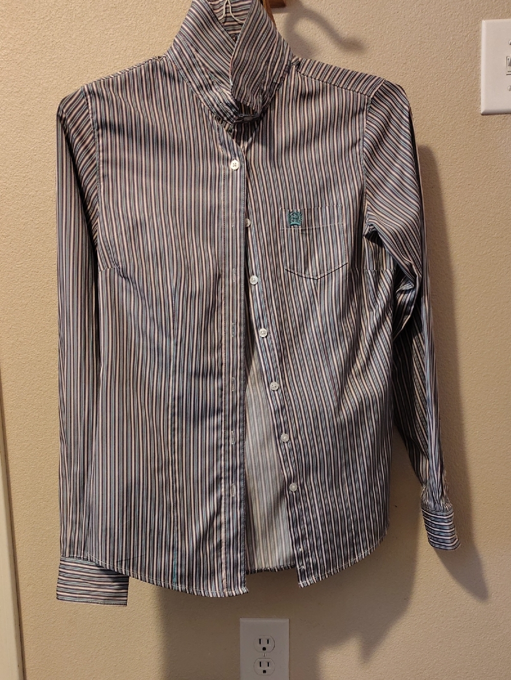 Cinch Women's Blue and White Striped Button-Down Shirt